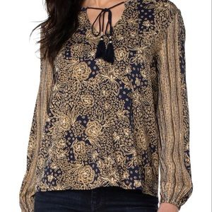 NWT Liverpool Tie Front Popover Blouse, Lg, Indonesian Floral Print
